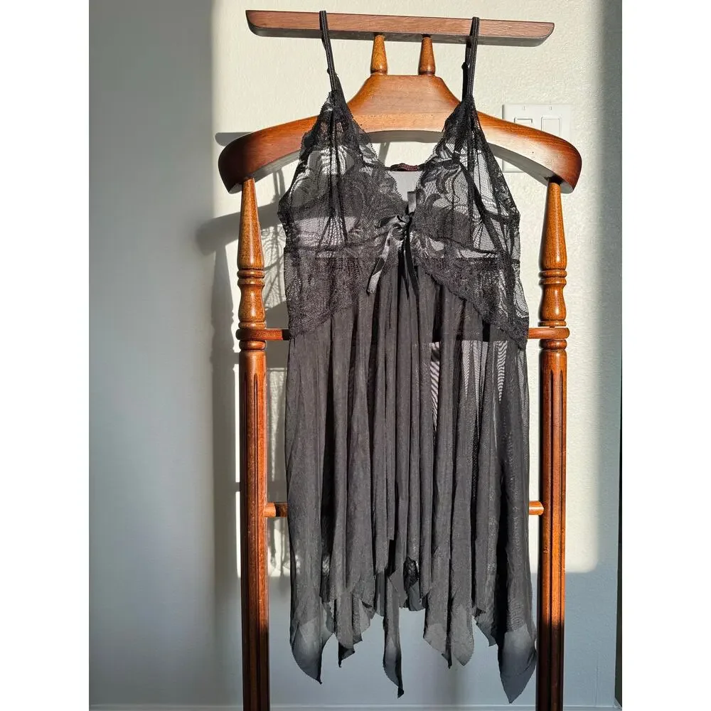 Aviclove Black Lace Babydoll Chemise Nightgown Sheer Lingerie Sleepwear M